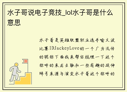 水子哥说电子竞技_lol水子哥是什么意思